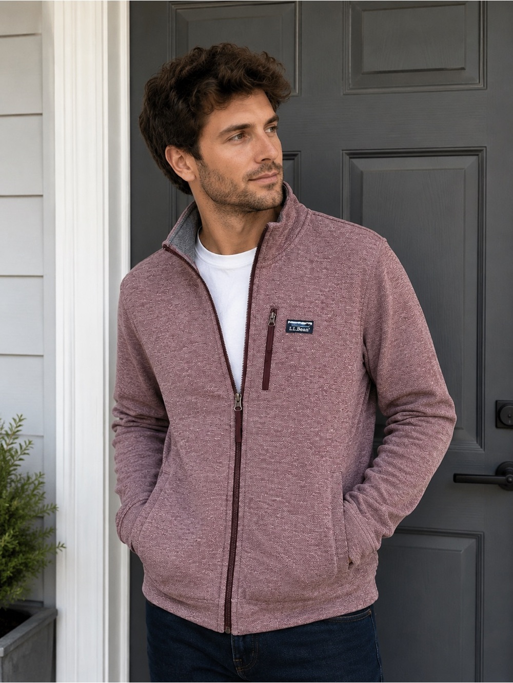 L.L. Bean Full-Zip Heathered Maroon Sweater Jacket - Size Medium